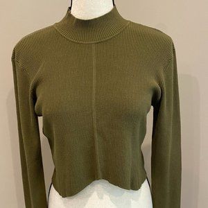 Garage Army Green Crop Long Sleeve Ribbed Stretch Mock Turtleneck Top XL # 0201